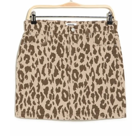 NWT Kenzie Jeans Vintage Luxe Leopard Stretch Denim Skirt - Picture 2 of 8